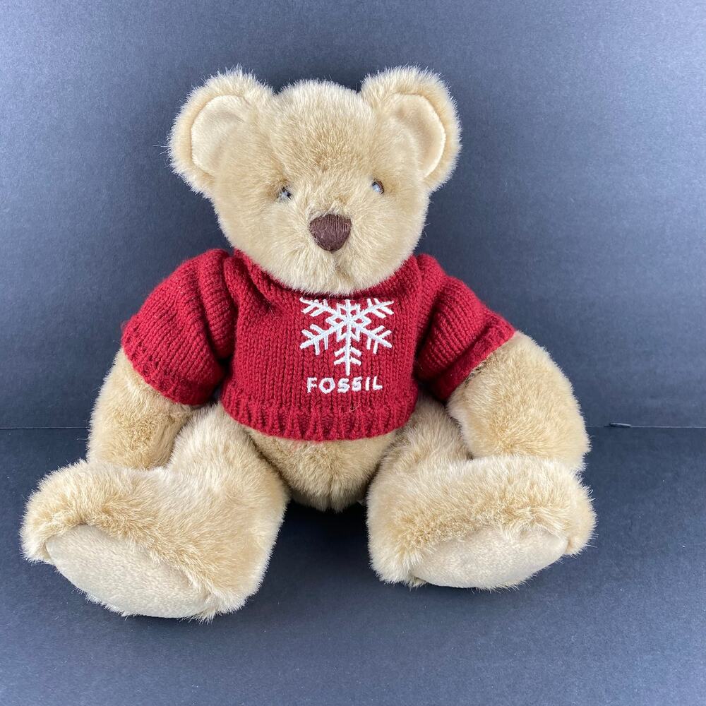 Fossil Teddy Bear PP5016 Red Snowflake Sweater Weighted Bean Plush 13”